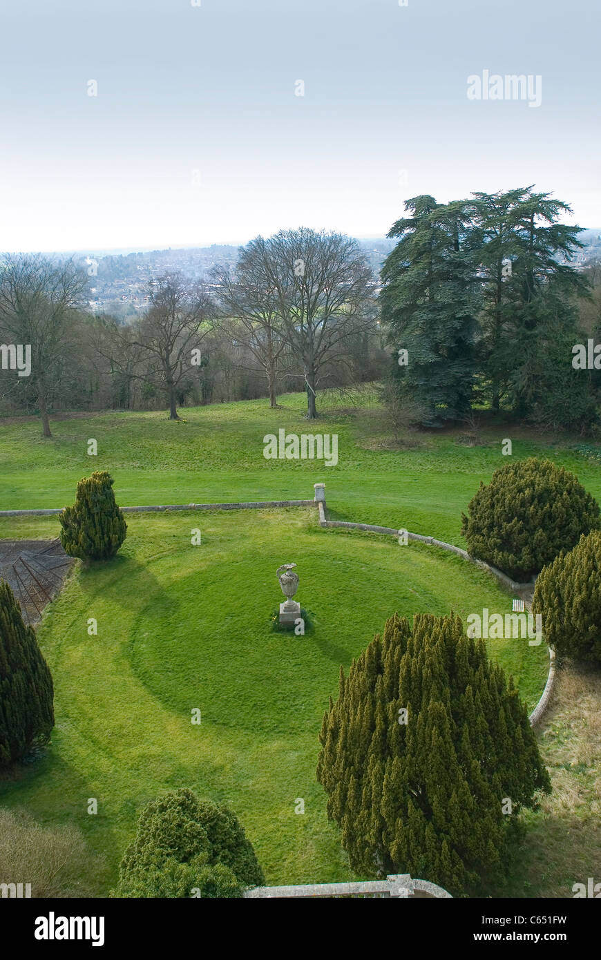 birds eye view over gardens at park place in henley Stock Photo