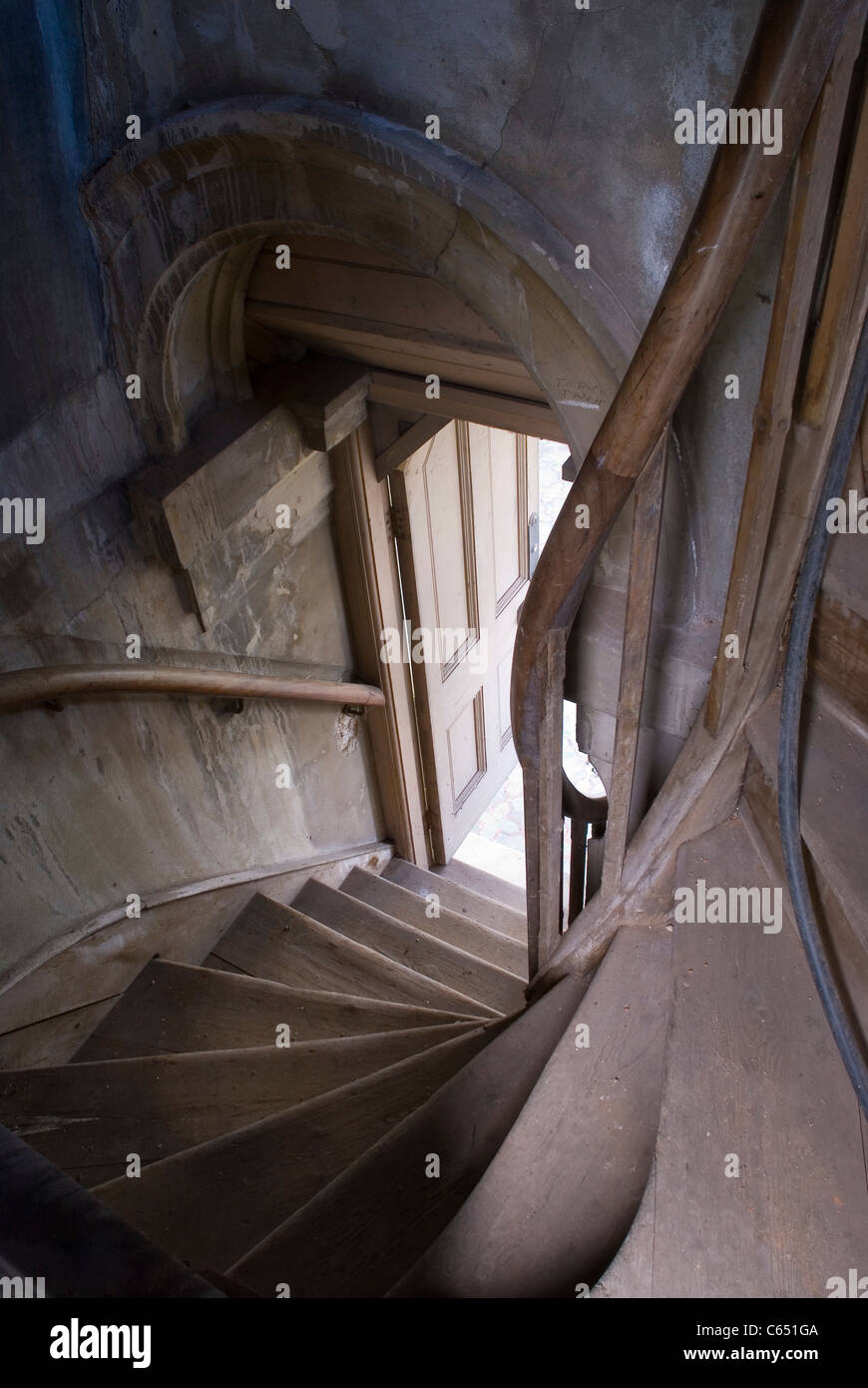 Wooden staircase into tower at Park Place, Henley Stock Photo