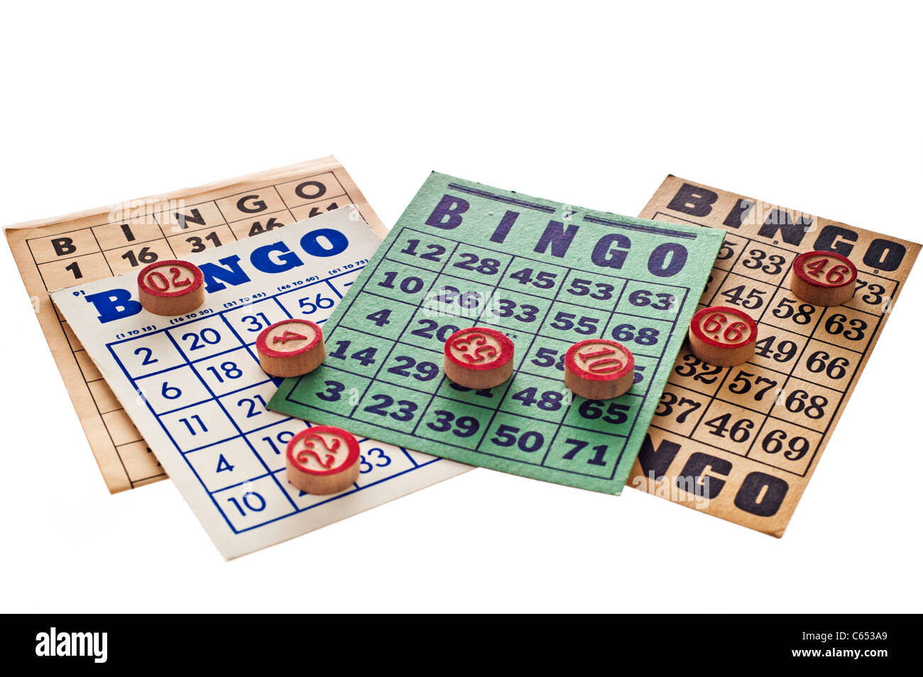 vintage bingo cards and markers Stock Photo Alamy