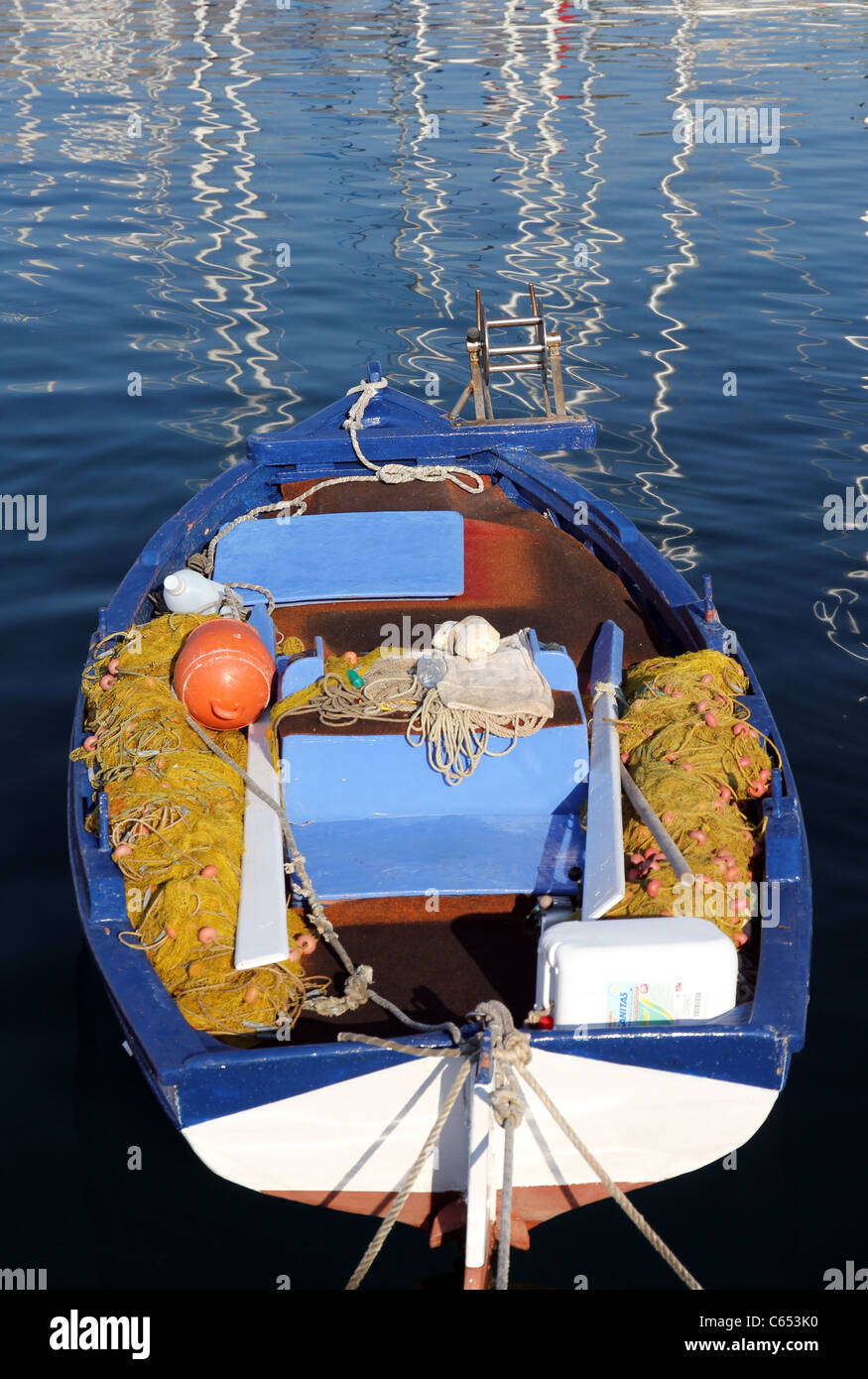 small Greek fishing boat in harbour Agia Efimia Kefalonia Ionian Islands Mediterranean Sea Greece Europe Stock Photo