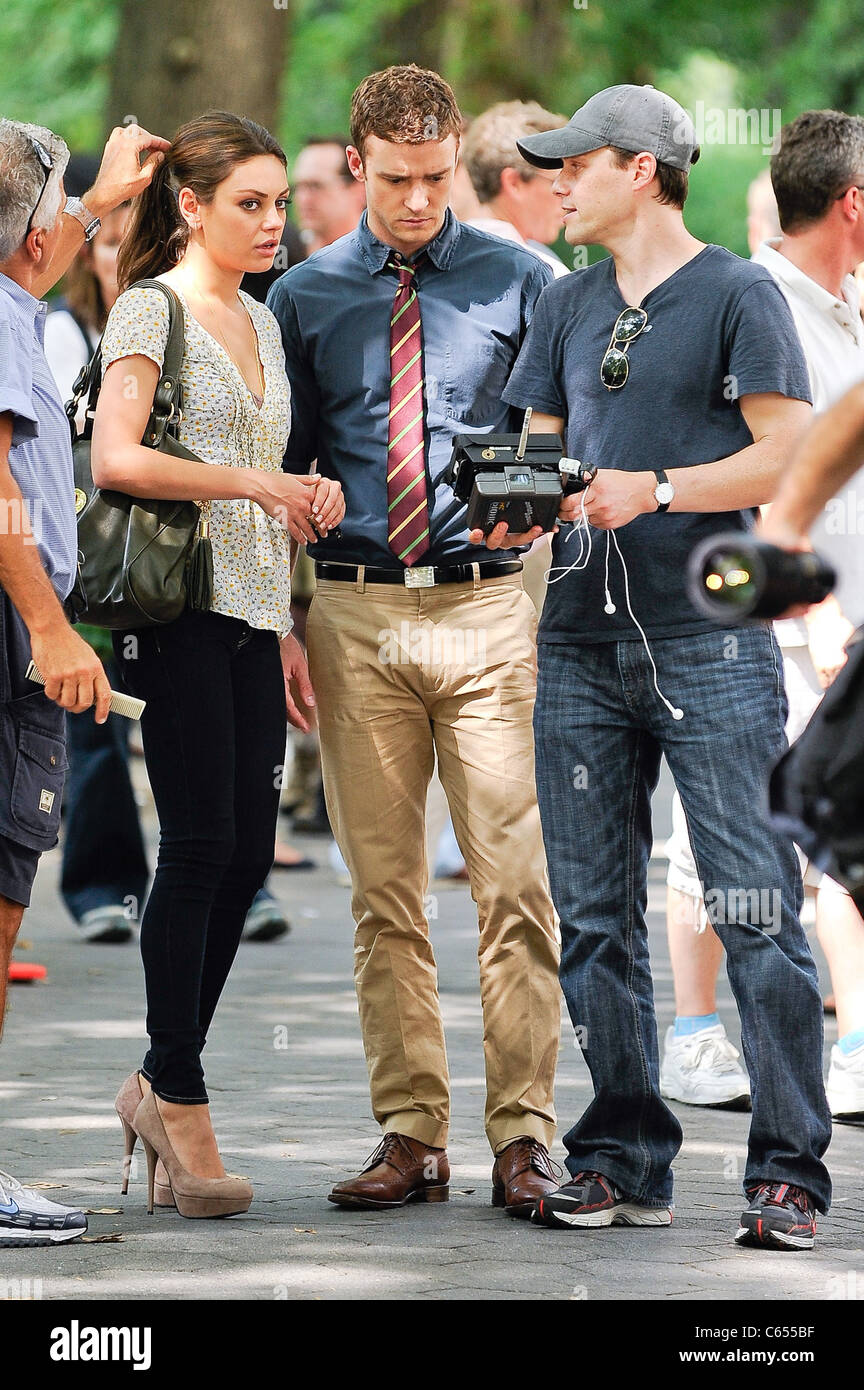 Mila Kunis, Justin Timberlake, director Will Gluck on the set of 'Friends With Benefits' in Central Park out and about for CELEBRITY CANDIDS - TUESDAY, , New York, NY July 20, 2010. Photo By: Ray Tamarra/Everett Collection Stock Photo