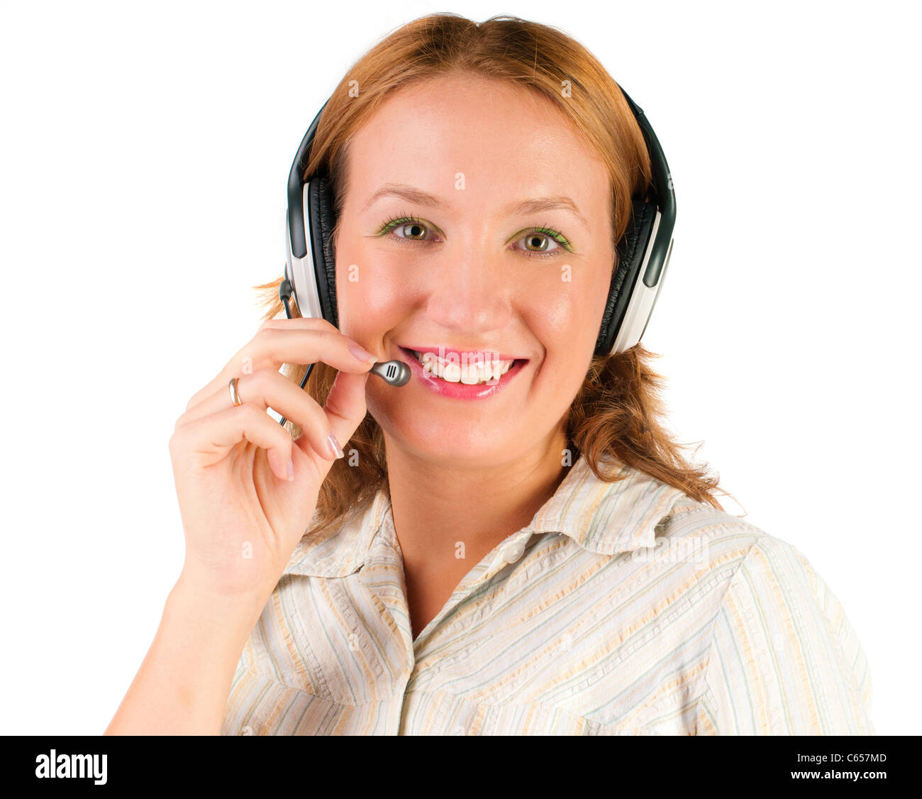 business customer support operator woman smiling isolated Stock Photo