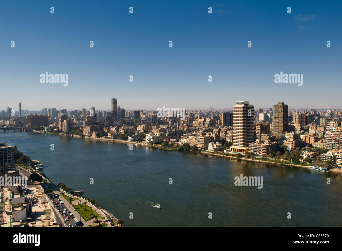 Nile River and cityscape of Cairo Egypt Stock Photo