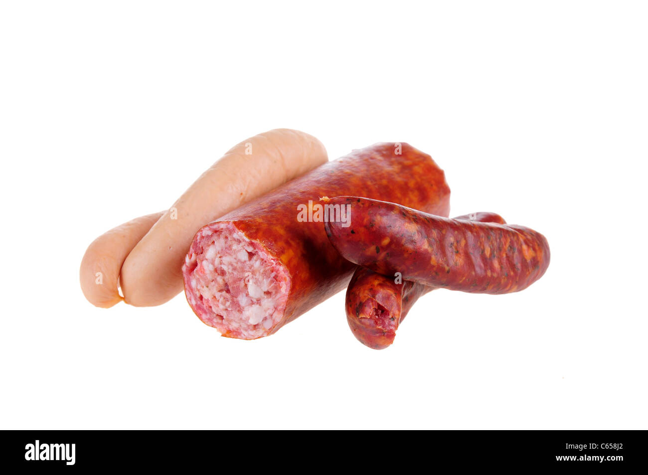 Sausage isolated on the white background. Stock Photo