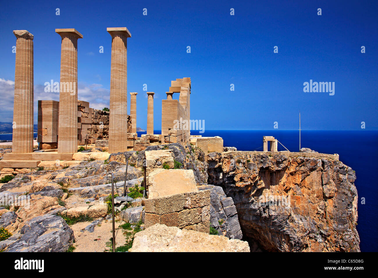 The ancient Temple of Athena Lindia, on the Acropolis of Lindos town, Rhodes island, Dodecanese, Greece Stock Photo