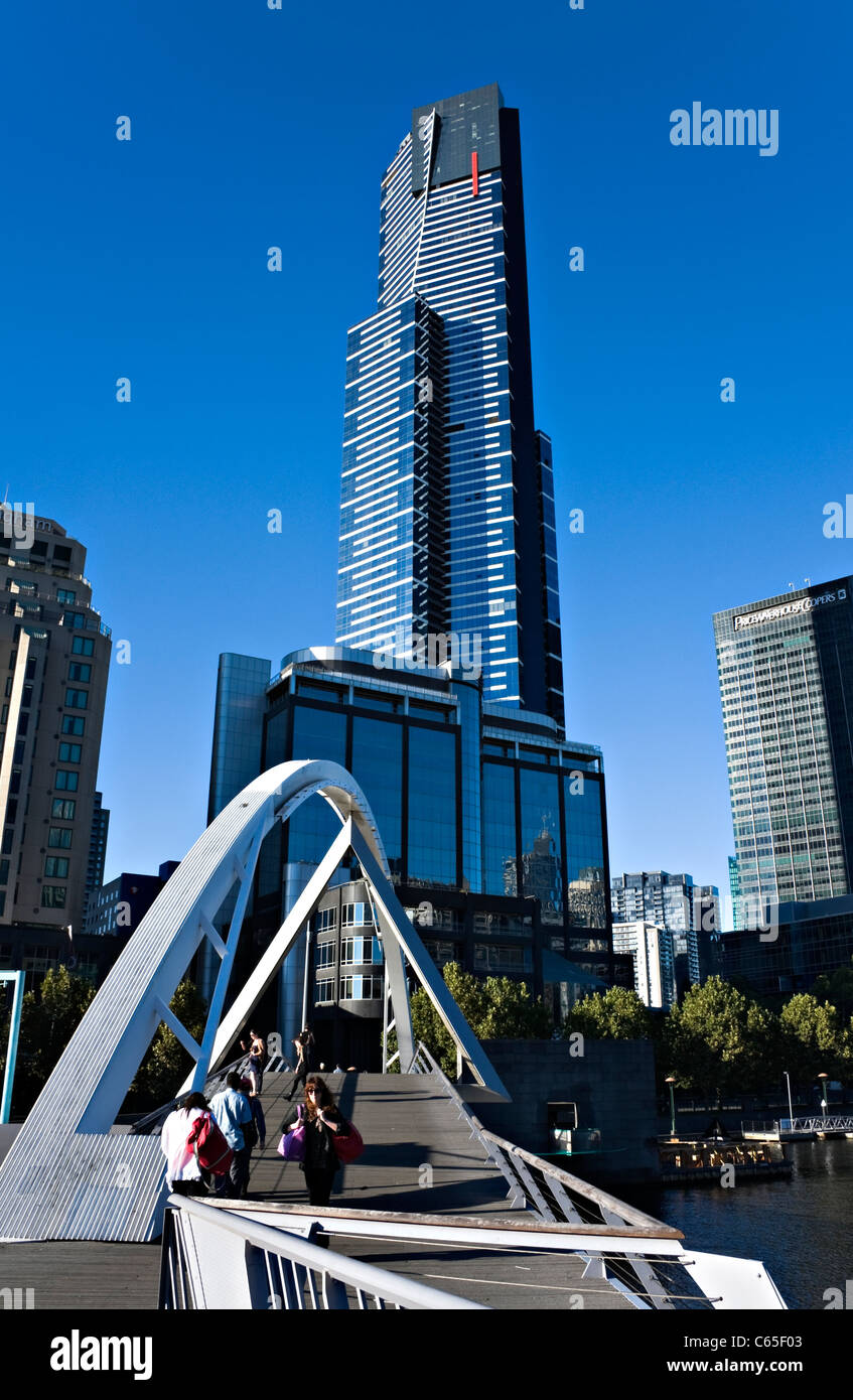 Yarra Footbridge with the Eureka Tower Apartment Tower in Southbank Melbourne Victoria Australia