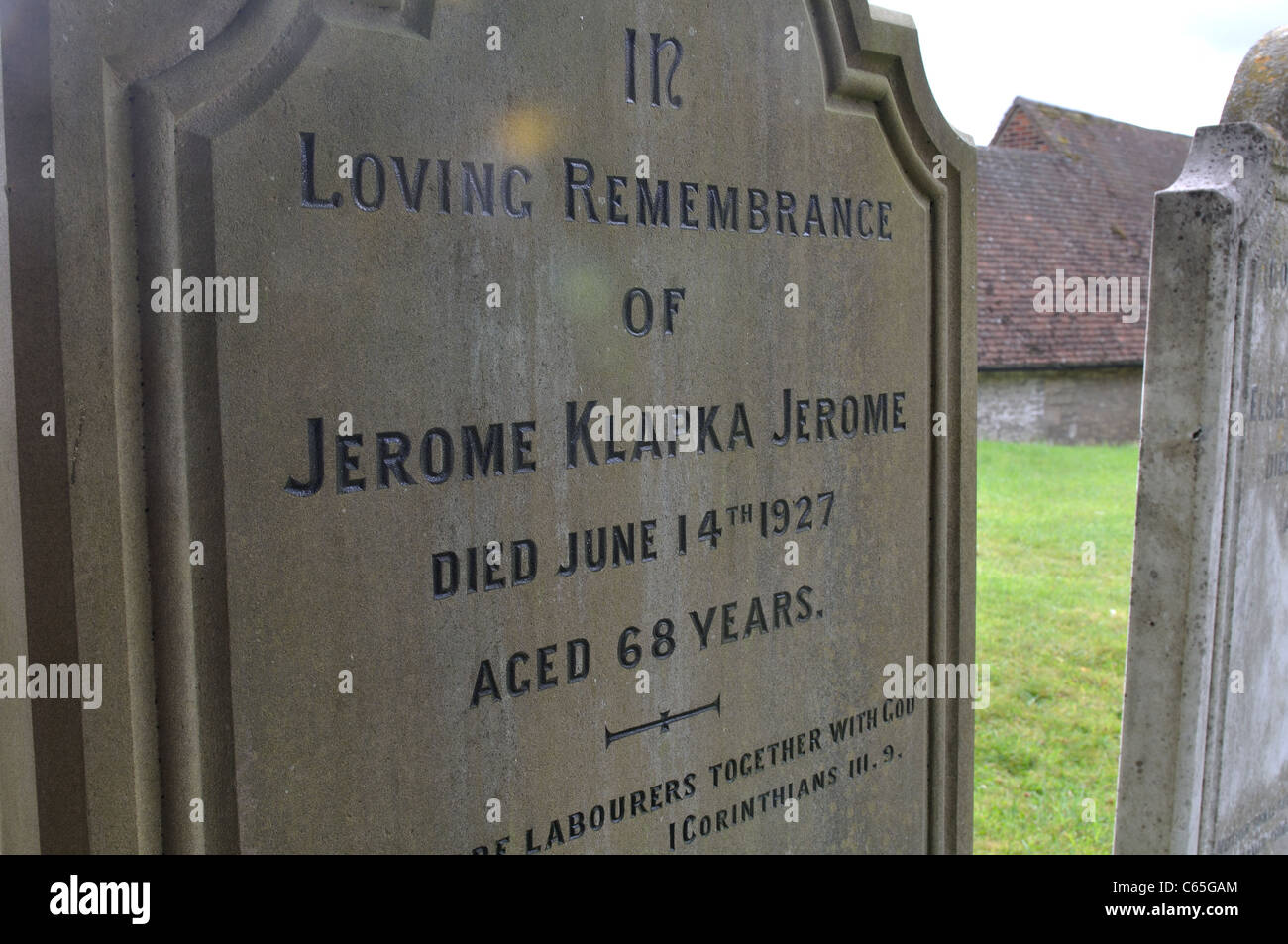 Jerome K. Jerome gravestone, Ewelme churchyard, Oxfordshire, England, UK Stock Photo