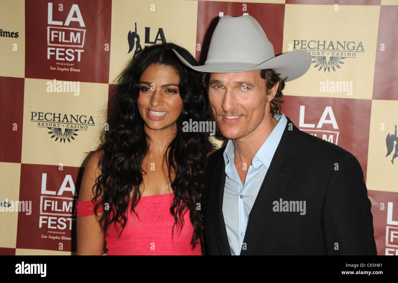 Camila Alves, Matthew McConaughey at arrivals for BERNIE Premiere, Regal Theatres at L.A. Live, Los Angeles, CA June 16, 2011. Photo By: Dee Cercone/Everett Collection Stock Photo