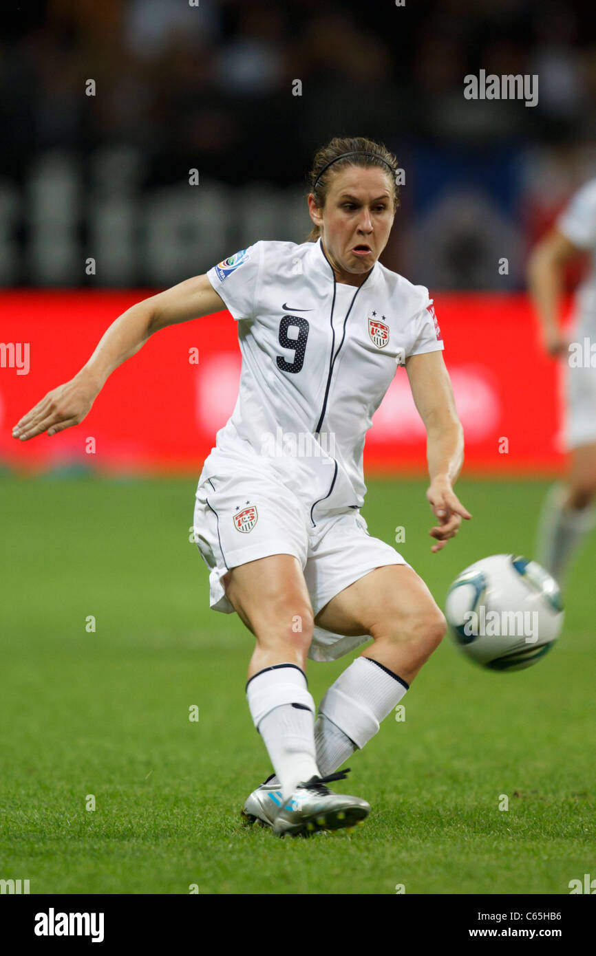 Heather O'Reilly of the United States kicks the ball during the FIFA Women's World Cup final against Japan July 17, 2011. Stock Photo