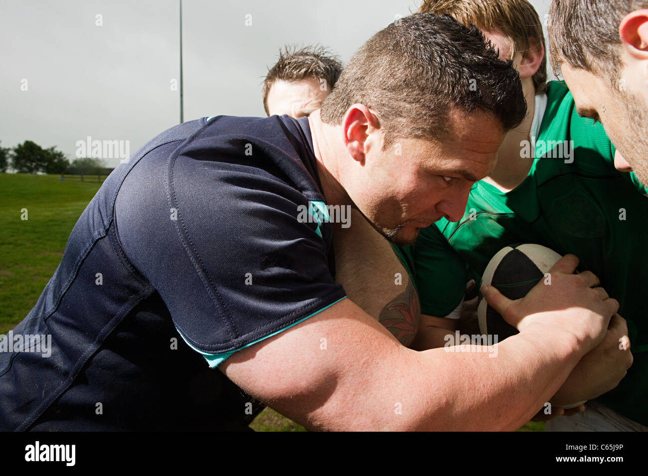 Rugby game in action Stock Photo