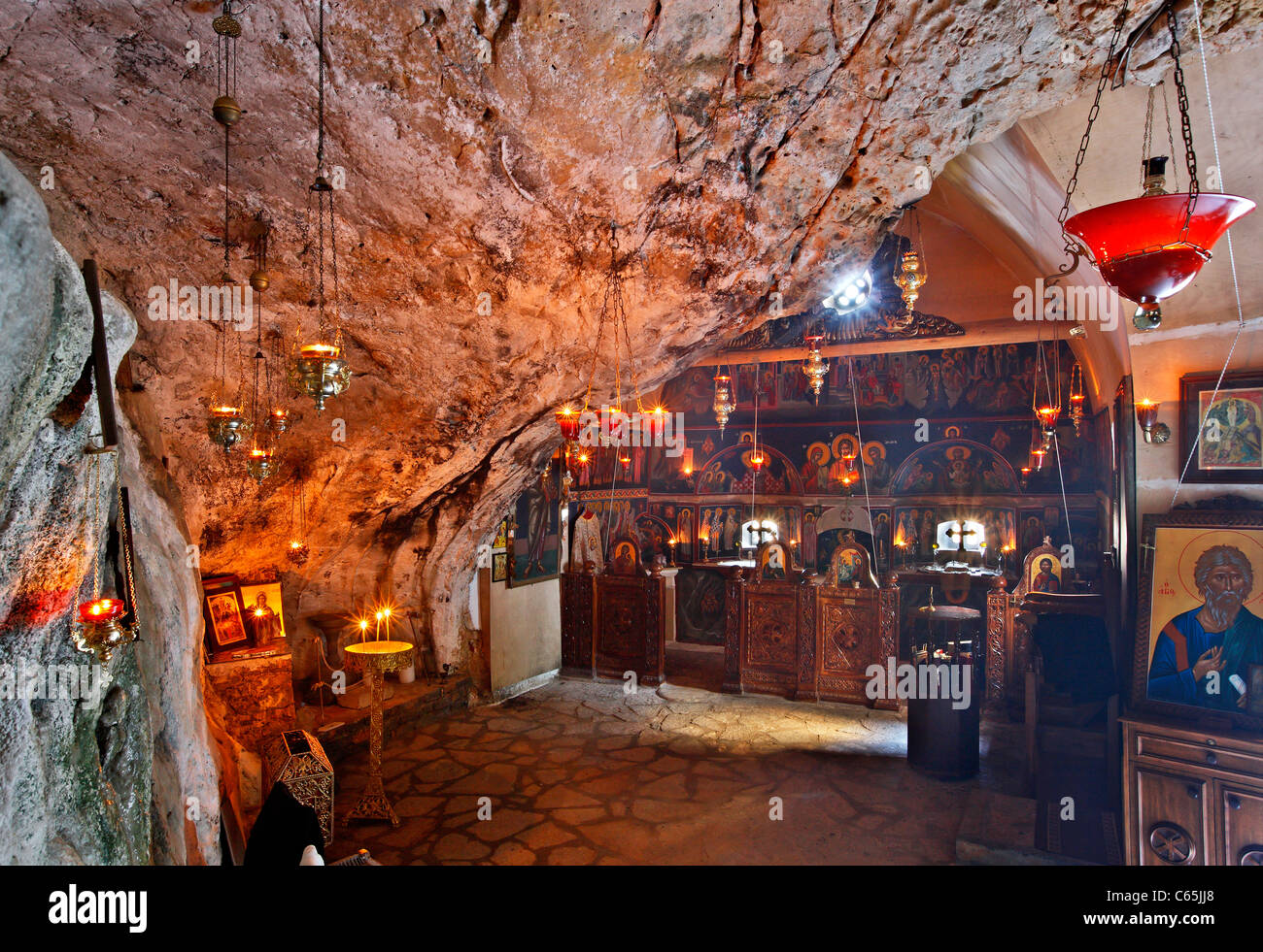 The "cavechurch" of the monastery of Agios Antonios, close to Finokalias village, Merabelo, Lasithi, Crete, Greece Stock Photo