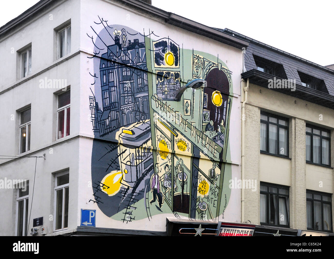 Brussels, Belgium. Wall art in Rue des Bogards / Bogaarden Straat Stock Photo