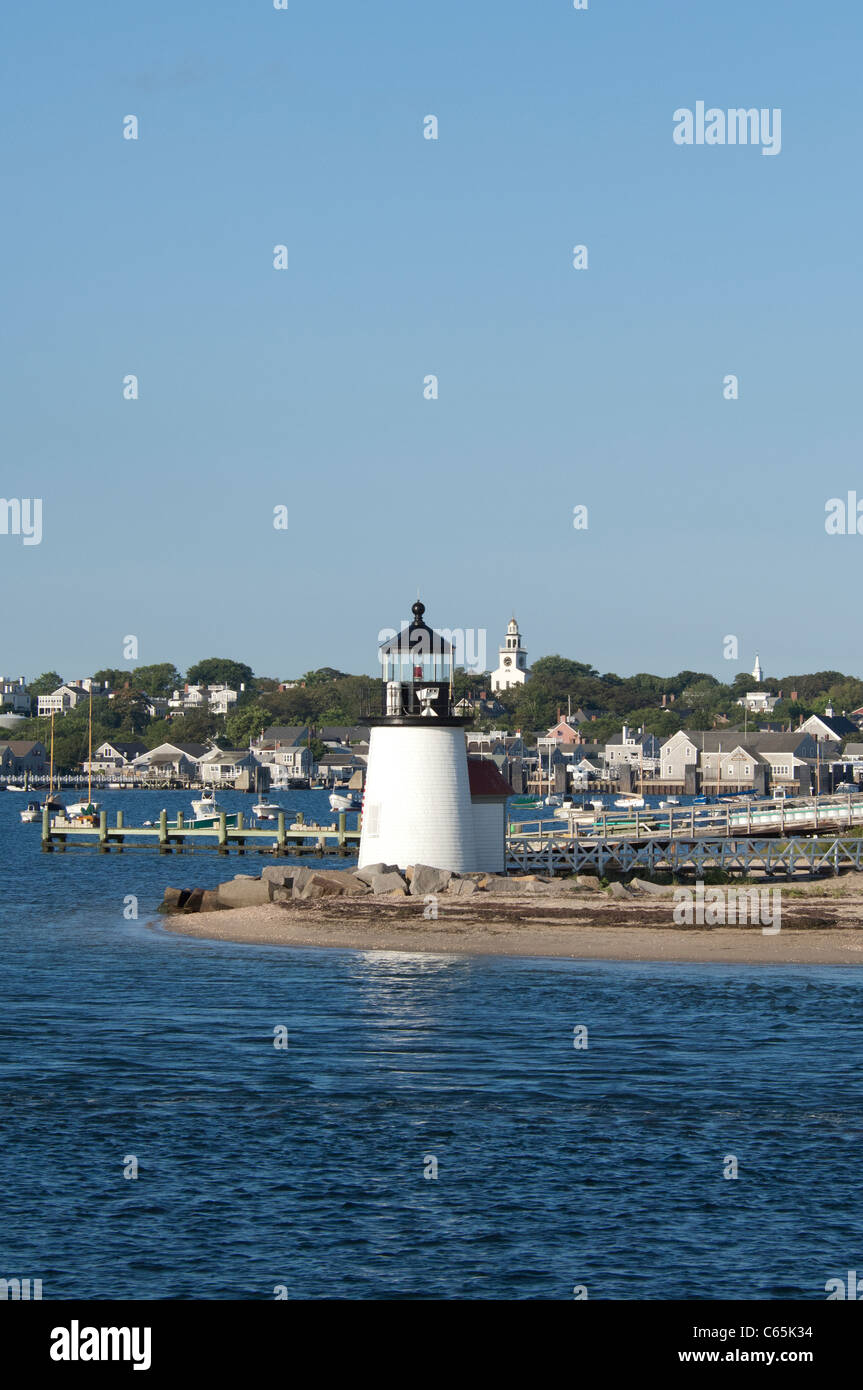 Massachusetts, Nantucket. Nantucket harbor, Brant's Point Lighthouse. Stock Photo