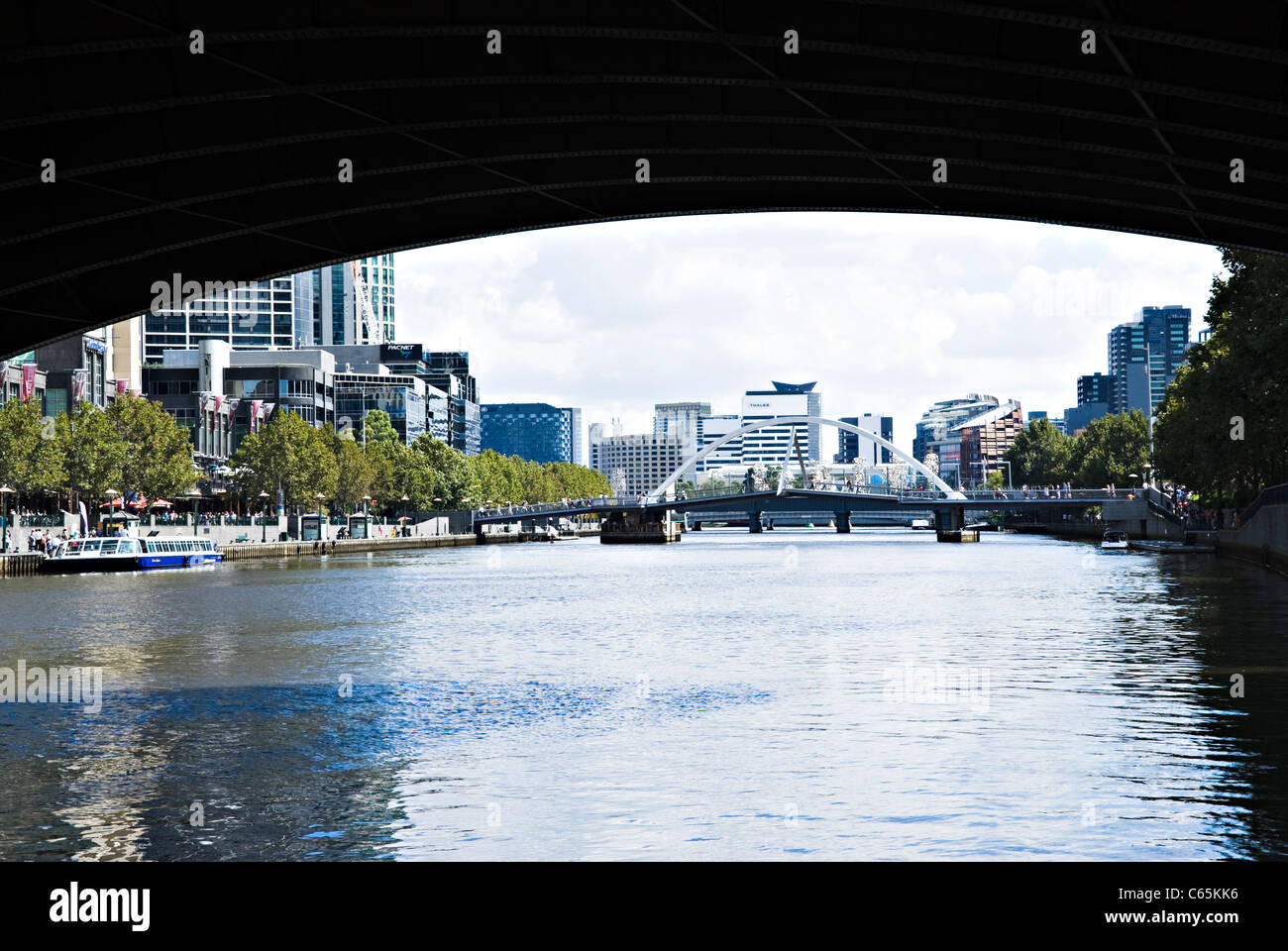 The Yarra River Footbridge from Under Sandridge Bridge by Southbank Melbourne Victoria Australia Stock Photo