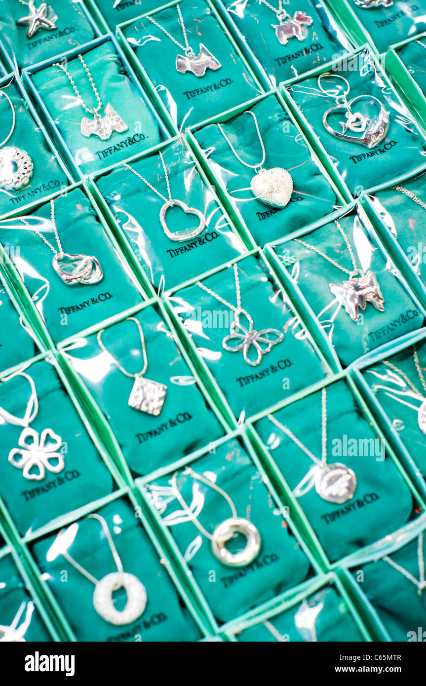 counterfeit tiffany jewelry was being sold in asia. Photo is taken at Kuala lumpur, malaysia. Stock Photo