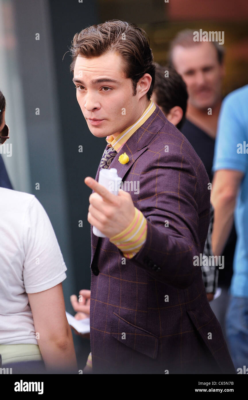 Ed Westwick, rehearses a scene at the 'Gossip Girl' movie set in the Meatpacking District out and about for CELEBRITY CANDIDS - Stock Photo