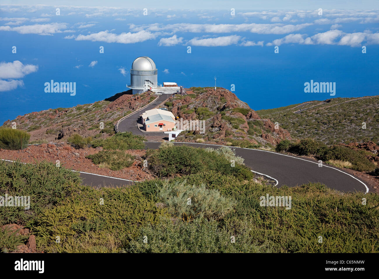 Astronomical observatory on top of Roque de los Muchachos, Parque Nacional de la Caldera de Taburiente, La Palma island, Canary islands, Spain, Europe Stock Photo