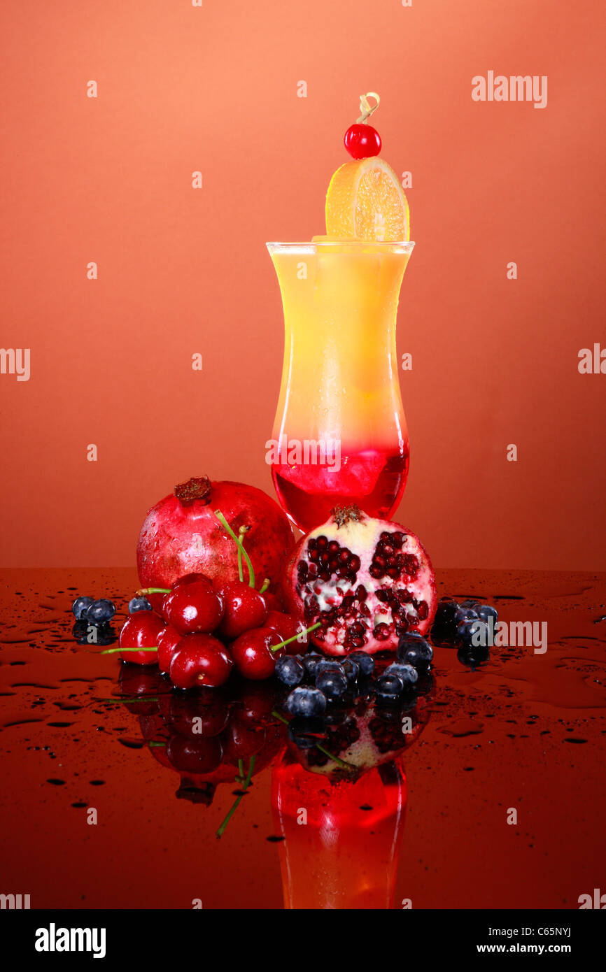 Tequila Sunrise with grenadine and orange juice Stock Photo Alamy