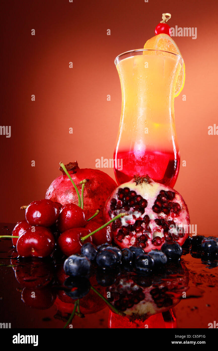 Tequila Sunrise with grenadine and orange juice Stock Photo Alamy