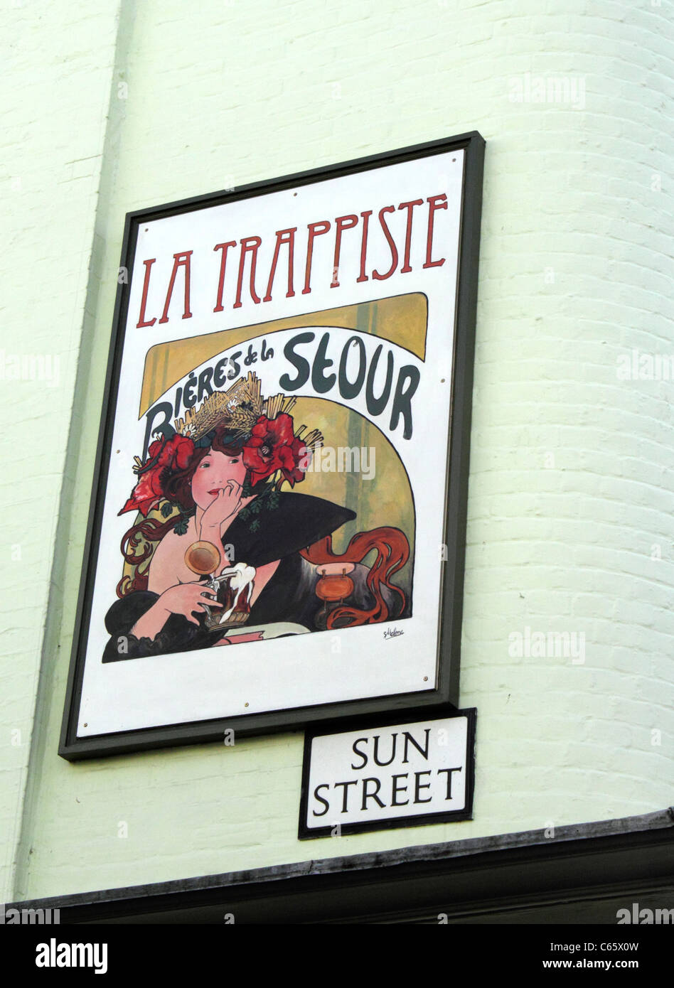 Sign for La Trappiste Restaurant in Sun Street Canterbury Kent Stock Photo