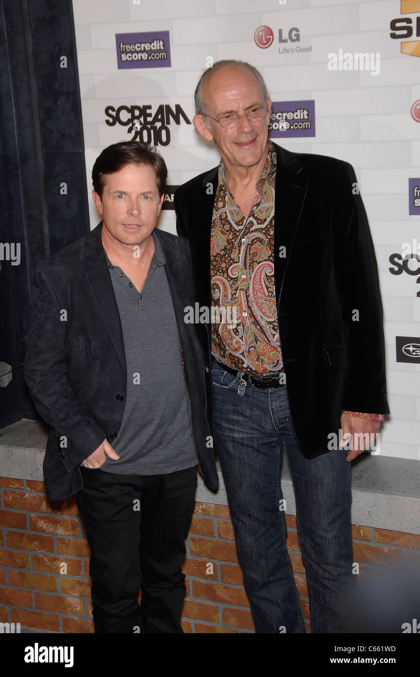 Michael J. Fox, Christopher Lloyd at arrivals for Spike TV’s SCREAM 2010, Greek Theatre, Los Angeles, CA October 16, 2010. Photo By: Michael Germana/Everett Collection Stock Photo
