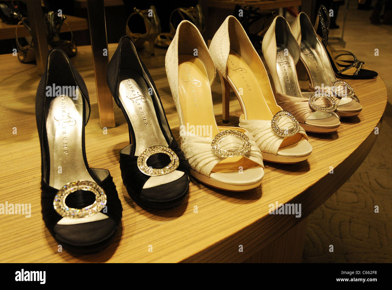 High-heeled shoes from the collection at in-store appearance for Launch ...