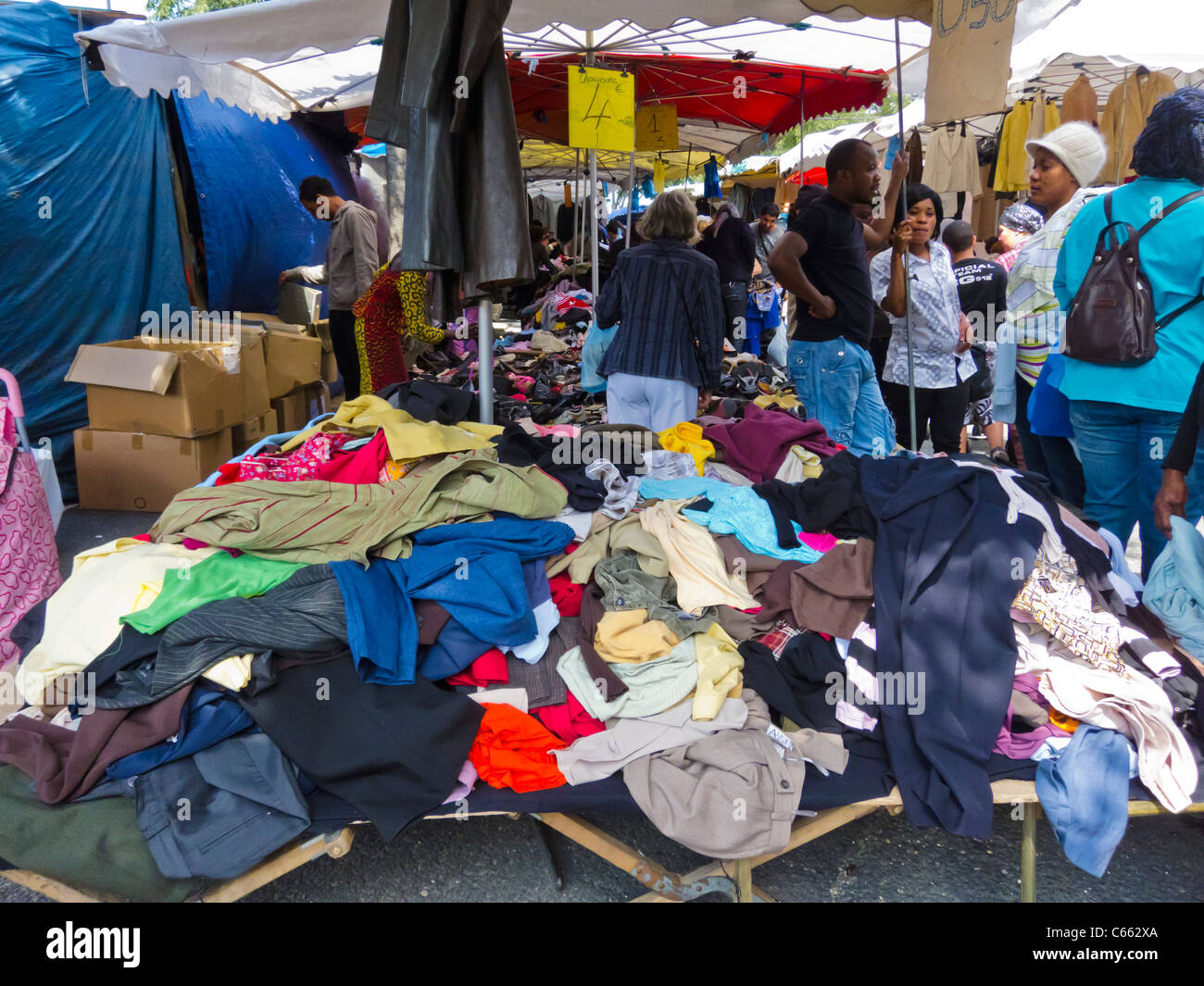 Paris, France, People Shopping for Used Clothing in Montreuil Flea Market, Rag Trade, Suburbs