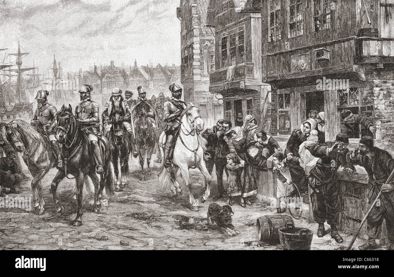 Alva's last ride through Amsterdam, The Netherlands in 1573. Don Fernando Álvarez de Toledo y Pimentel, 3rd Duke of Alba. Stock Photo
