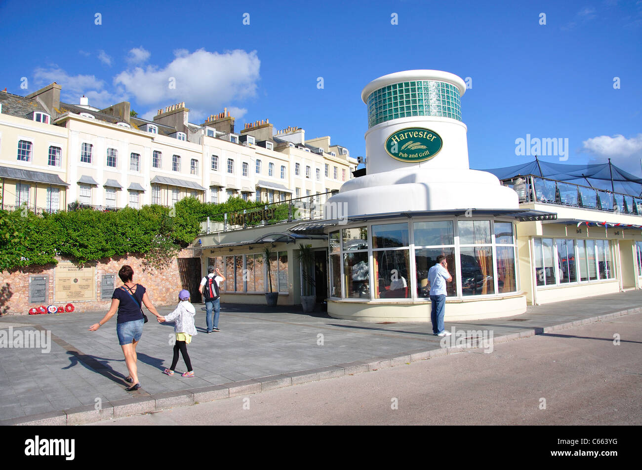 Art Deco Harvester Restaurant building, Beacon Quay, Torquay, Tor Bay, Devon, England, United Kingdom Stock Photo