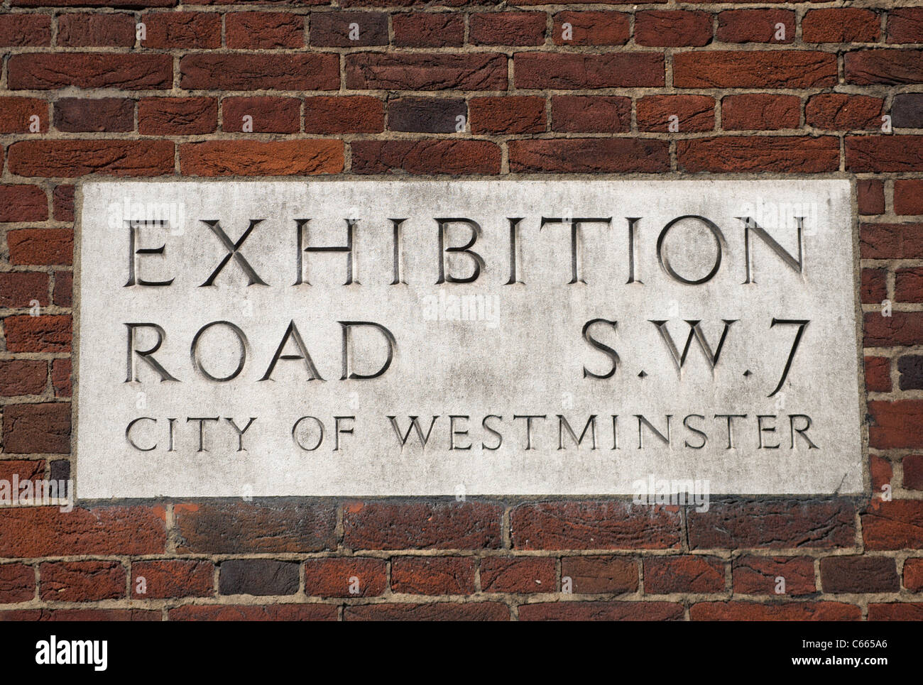 old street sign for exhibition road, london, england Stock Photo