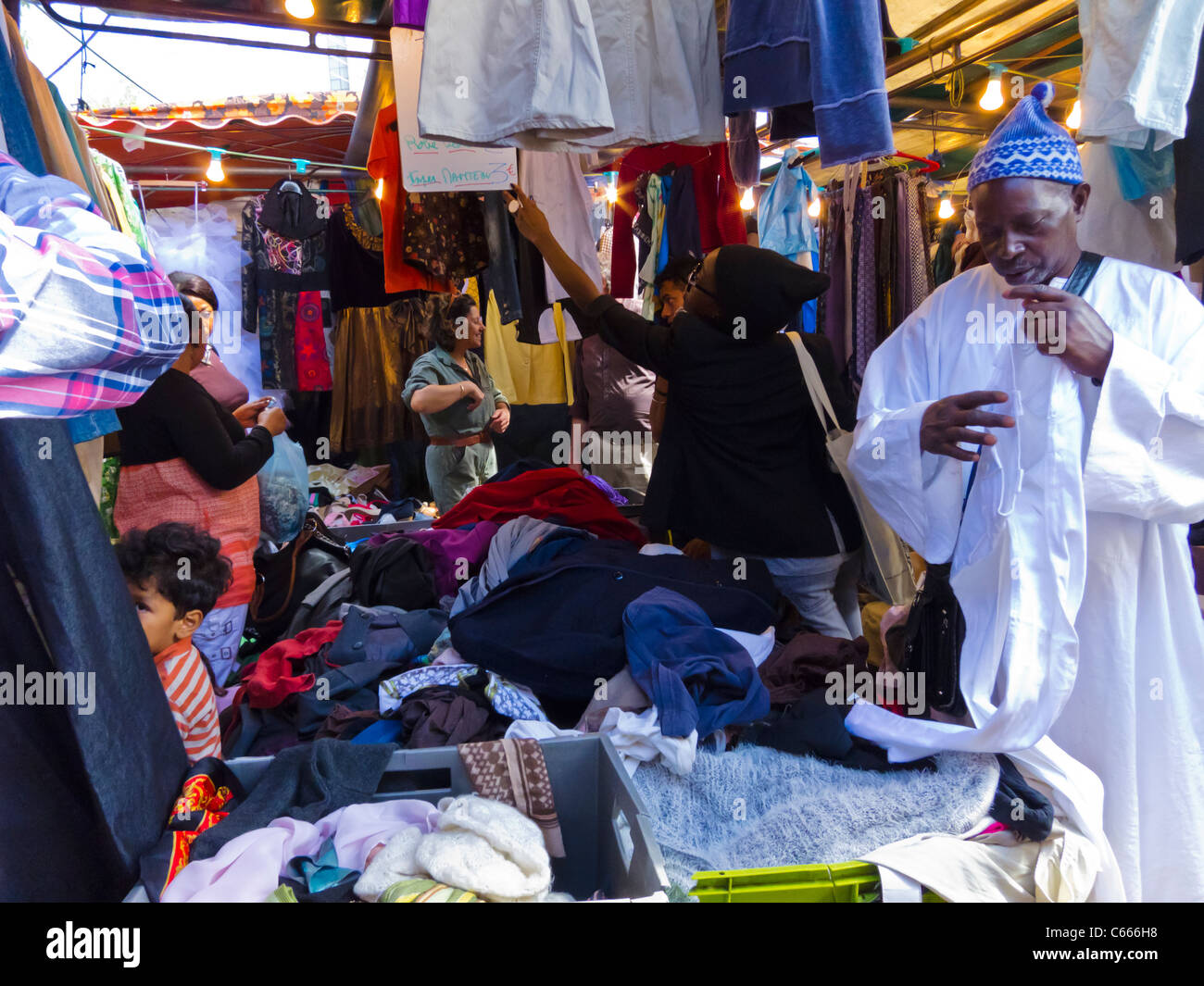 Paris, France, African International Immigrants Shopping for Used Clothing in Montreuil Flea Market, Men's Clothing, black community Paris clothes, vintage clothing market france Stock Photo