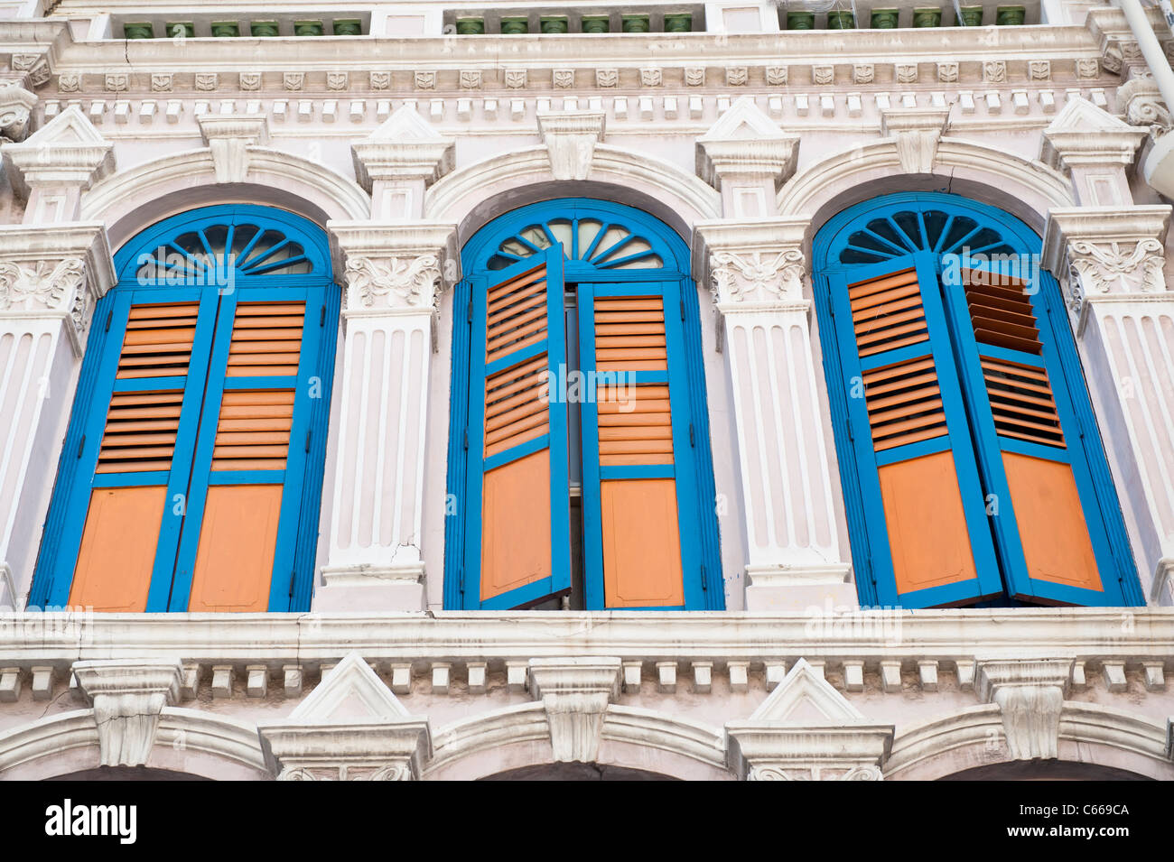 Colorful Shophouse in Chinatown, Singapore Stock Photo