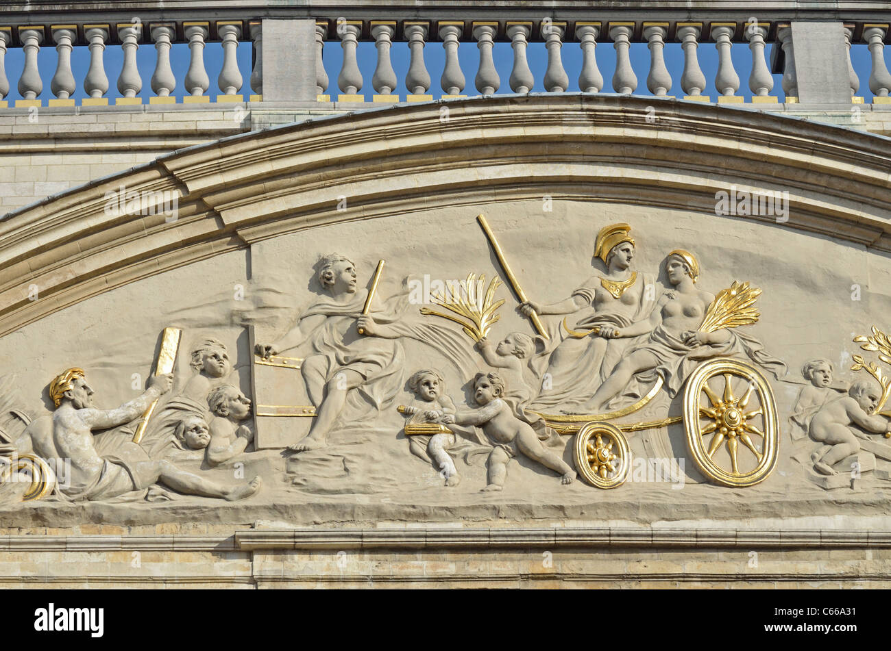 Brussels, Belgium. Grand Place. La Maison des Ducs de Brabant (1696-98) Facade detail Stock Photo
