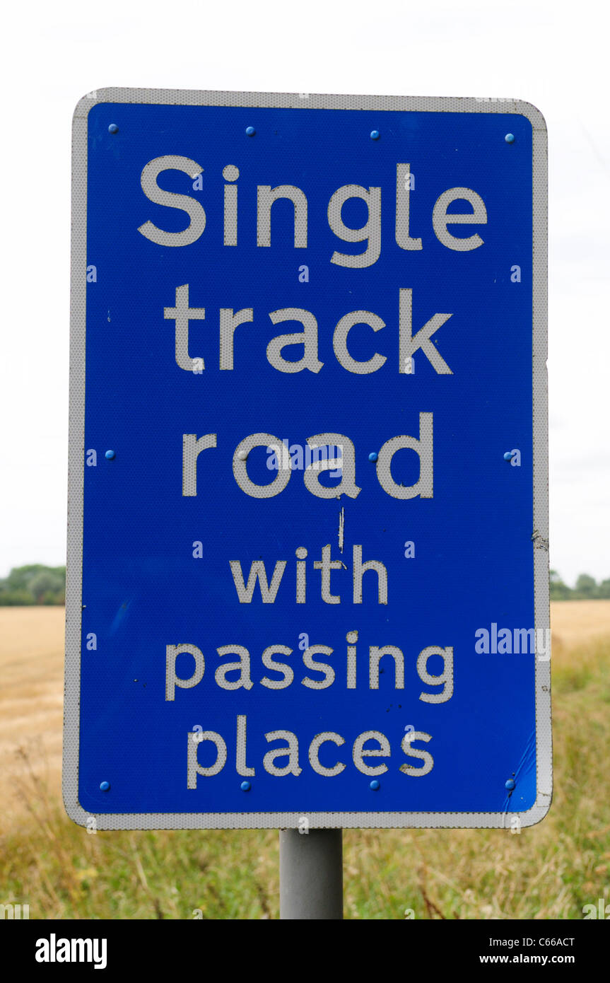 Single Track Road With Passing Places Road sign, Fowlmere, Cambridgeshire, England, UK Stock Photo