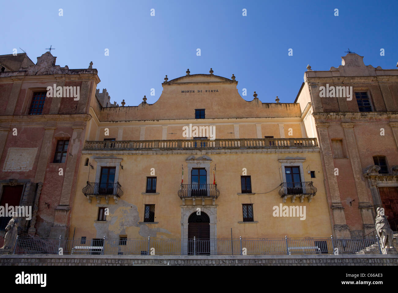 Typical colorful Front house in a village of Sicily (Italian medieval and baroque architecture), (Caccamo) Italy, Europe, EU. Stock Photo