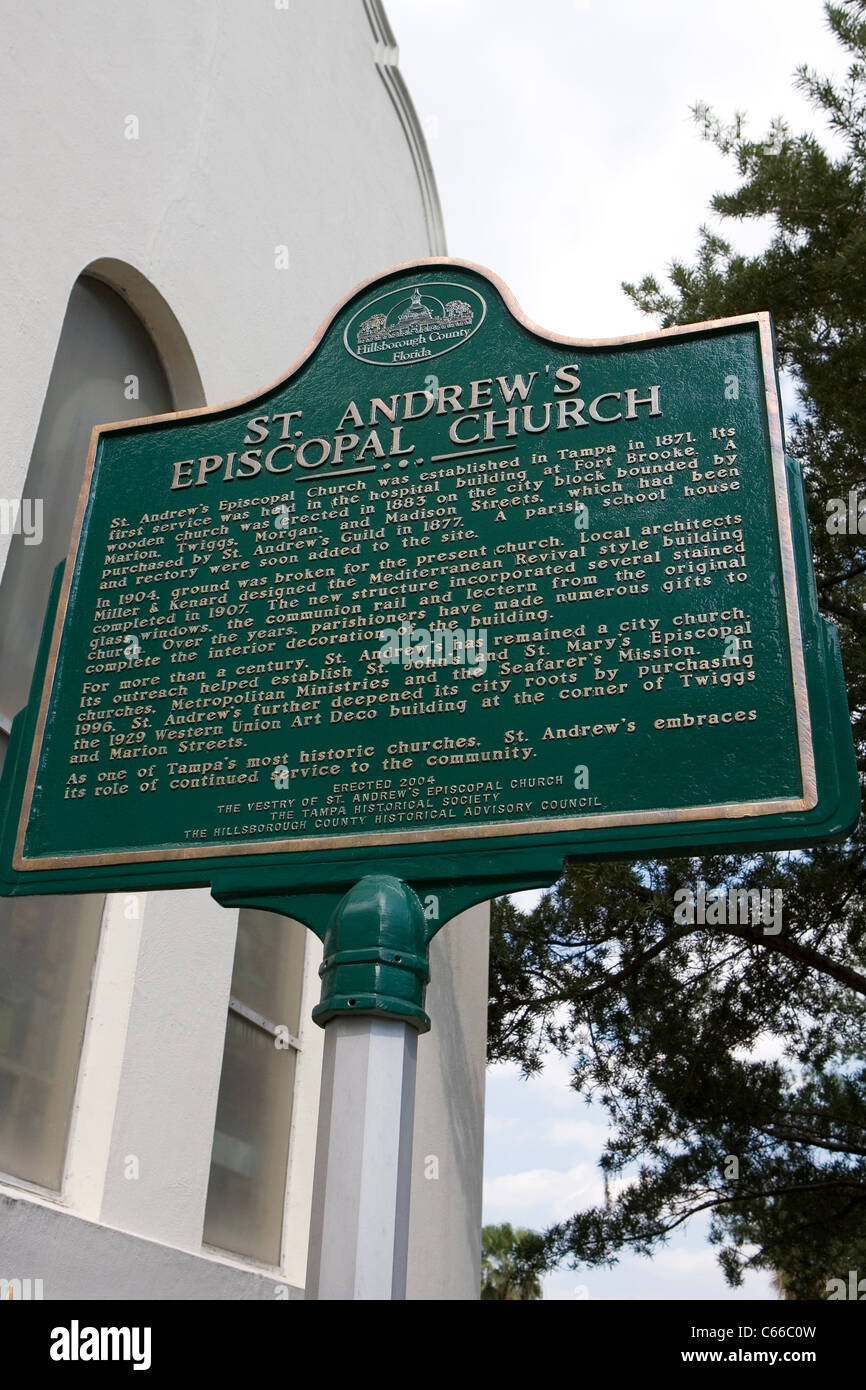 ST. ANDREW'S EPISCOPAL CHURCH. Church was established in Tampa. Its first service was held in the hospital at Fort Brooke. Stock Photo