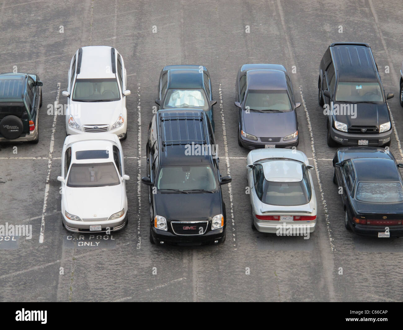 Aerial view of a long term parking lot at SFO airport, San Francisco, California, United States of America Stock Photo