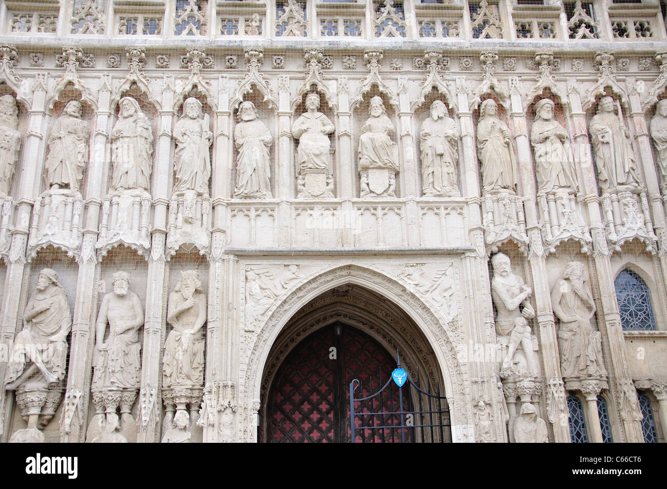 Carved religious figures on West Front, Exeter Cathedral, Cathedral Close, Exeter, Devon, England, United Kingdom Stock Photo
