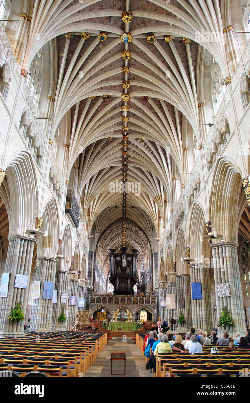 Vaulted ceiling of The Nave, Exeter Cathedral, Exeter, Devon, England, United Kingdom Stock Photo