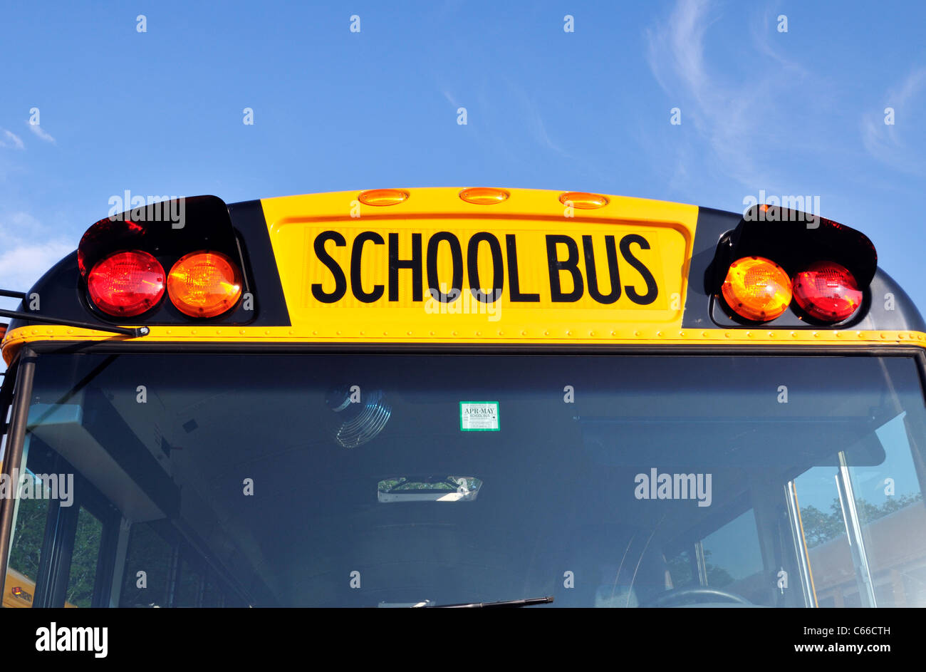 Head-on yellow American school bus. USA Stock Photo