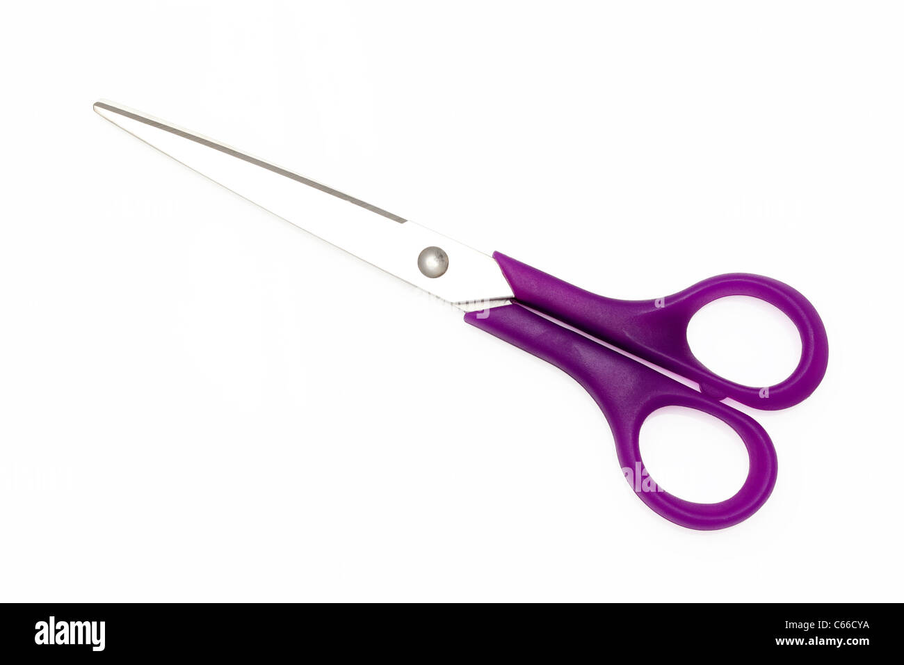 Purple handled scissors isolated on white background Stock Photo - Alamy