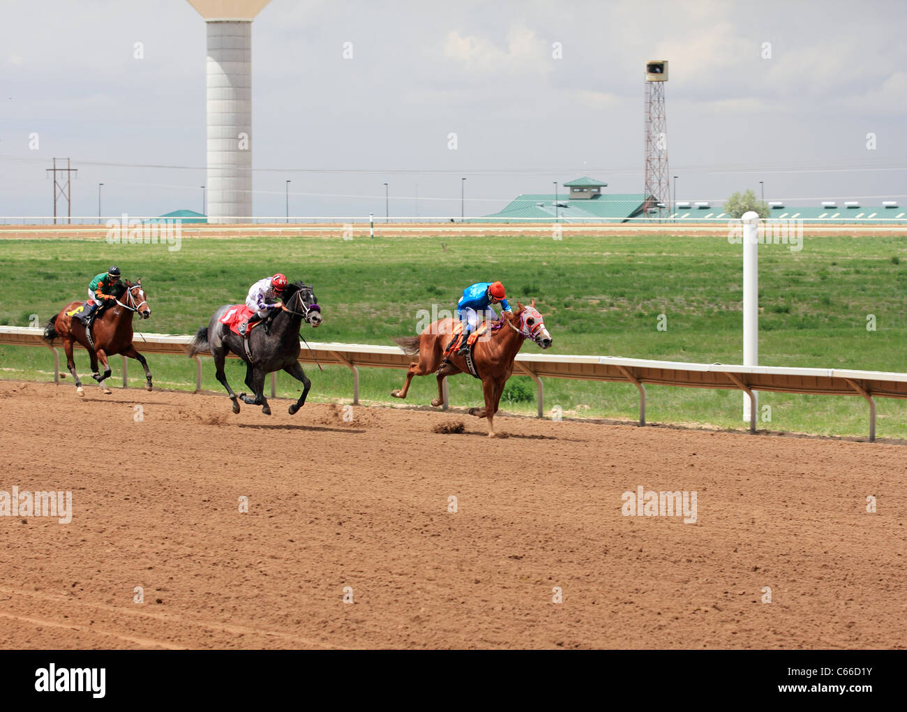 Aurora, Colorado Horse races at Arapahoe Park Race Track Stock Photo
