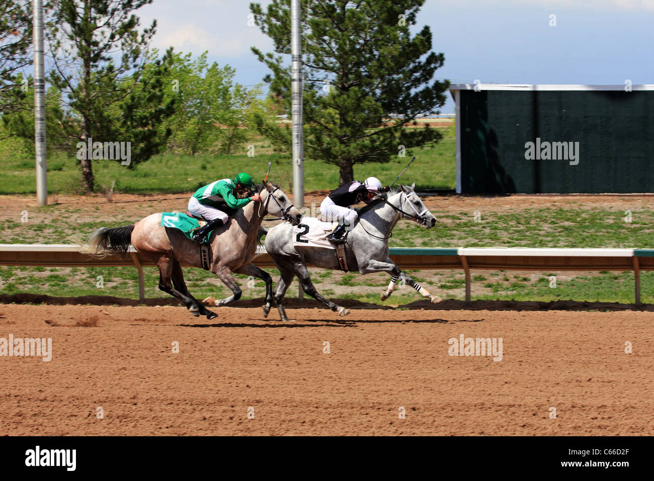Aurora, Colorado Horse races at Arapahoe Park Race Track Stock Photo