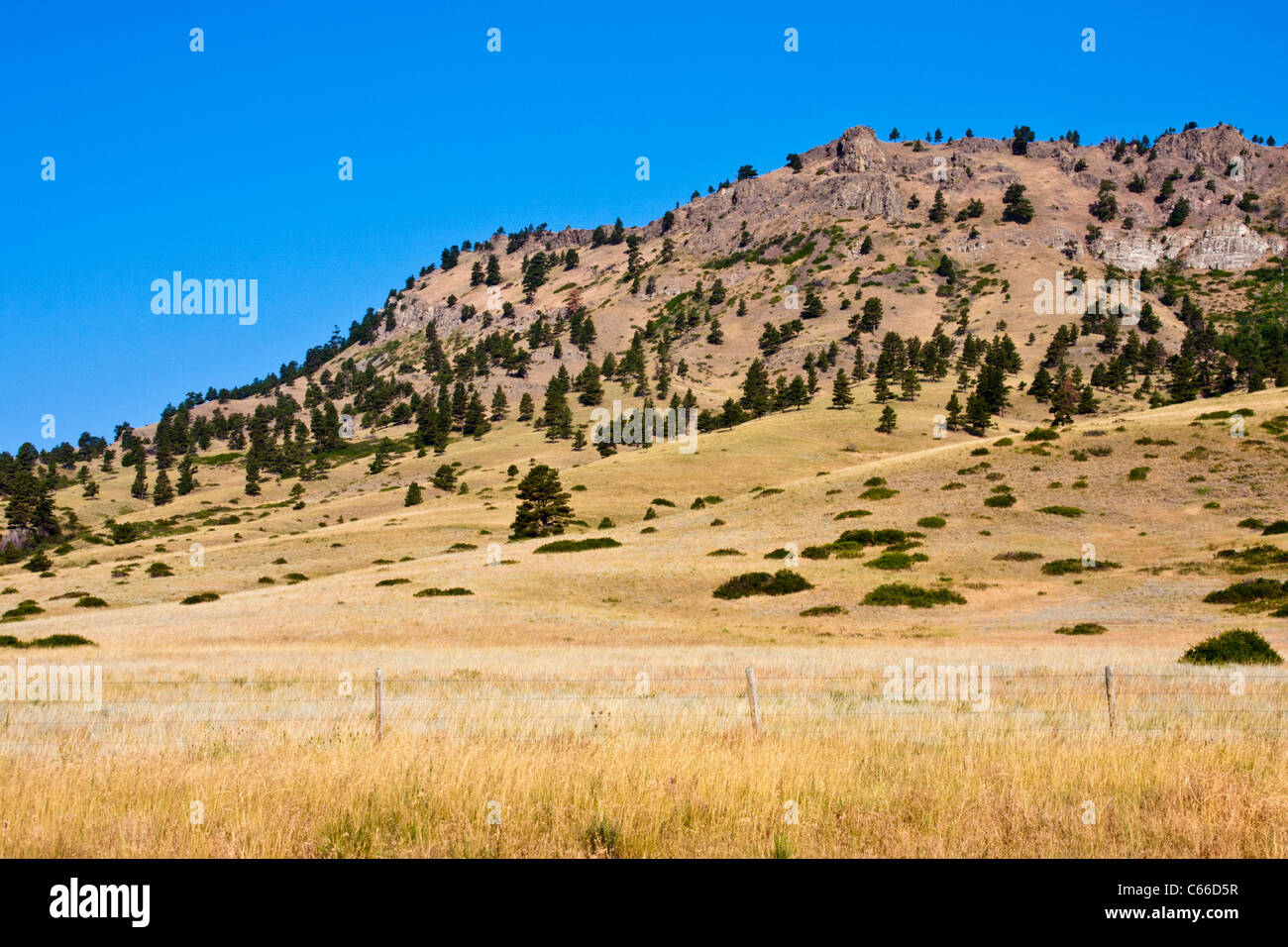 Grasslands and rugged buttes along scenic drive US 287 in Montana