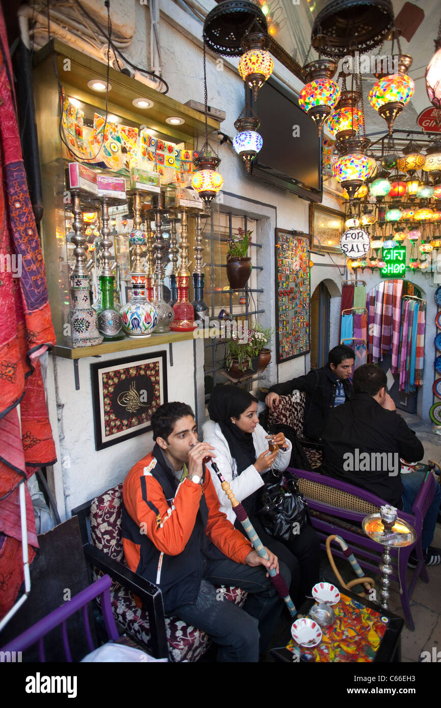 Turkey, Istanbul, Sultanahmet, Turkish Coffee Shop, Customers Smoking