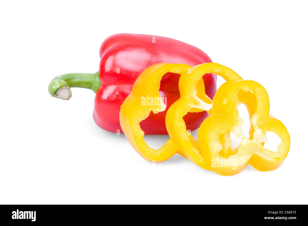 Yellow and red bell peppers isolated on white Stock Photo Alamy