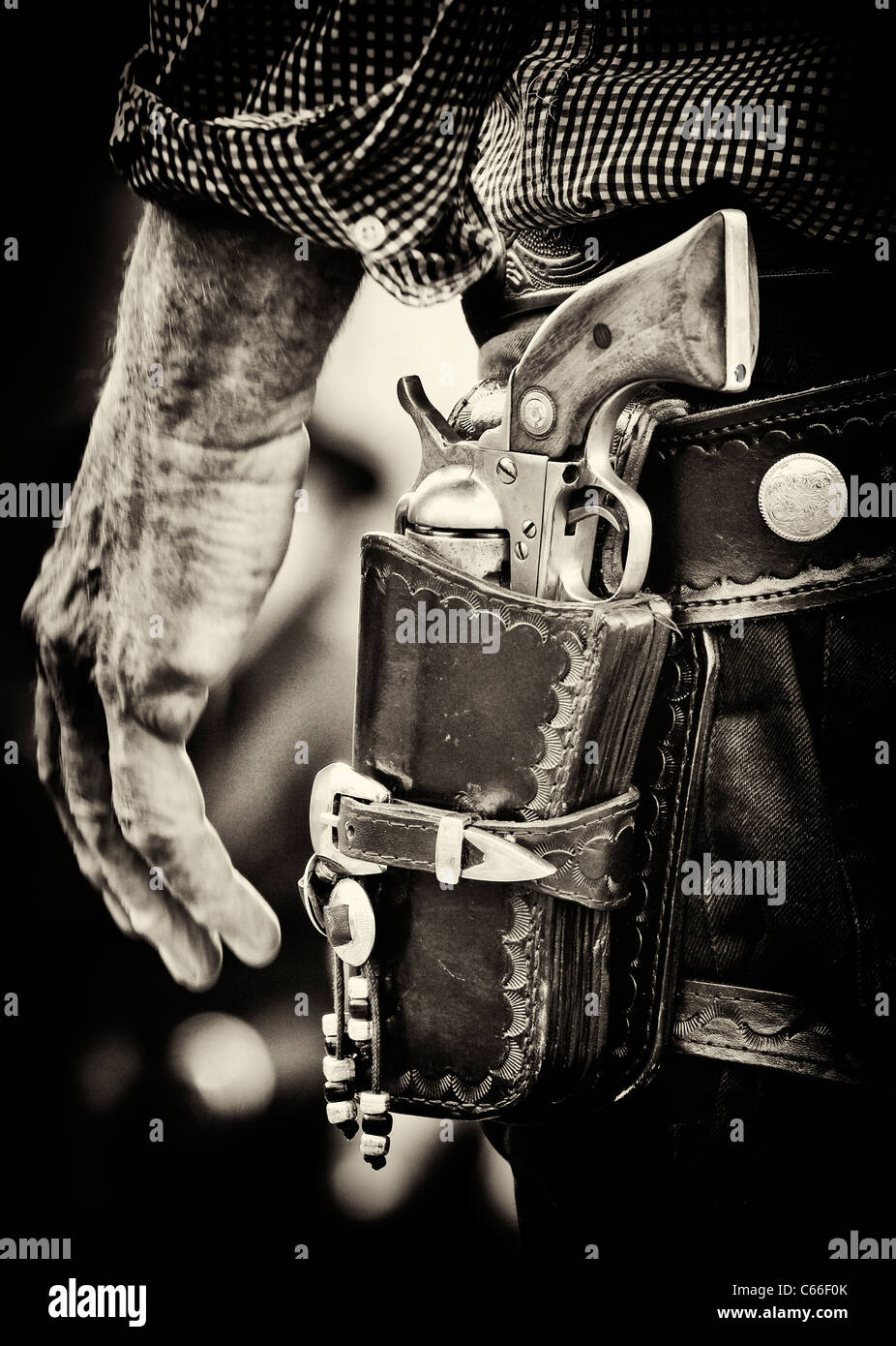 Cowboy Action Gun And Holster Sepia Tone Stock Photo