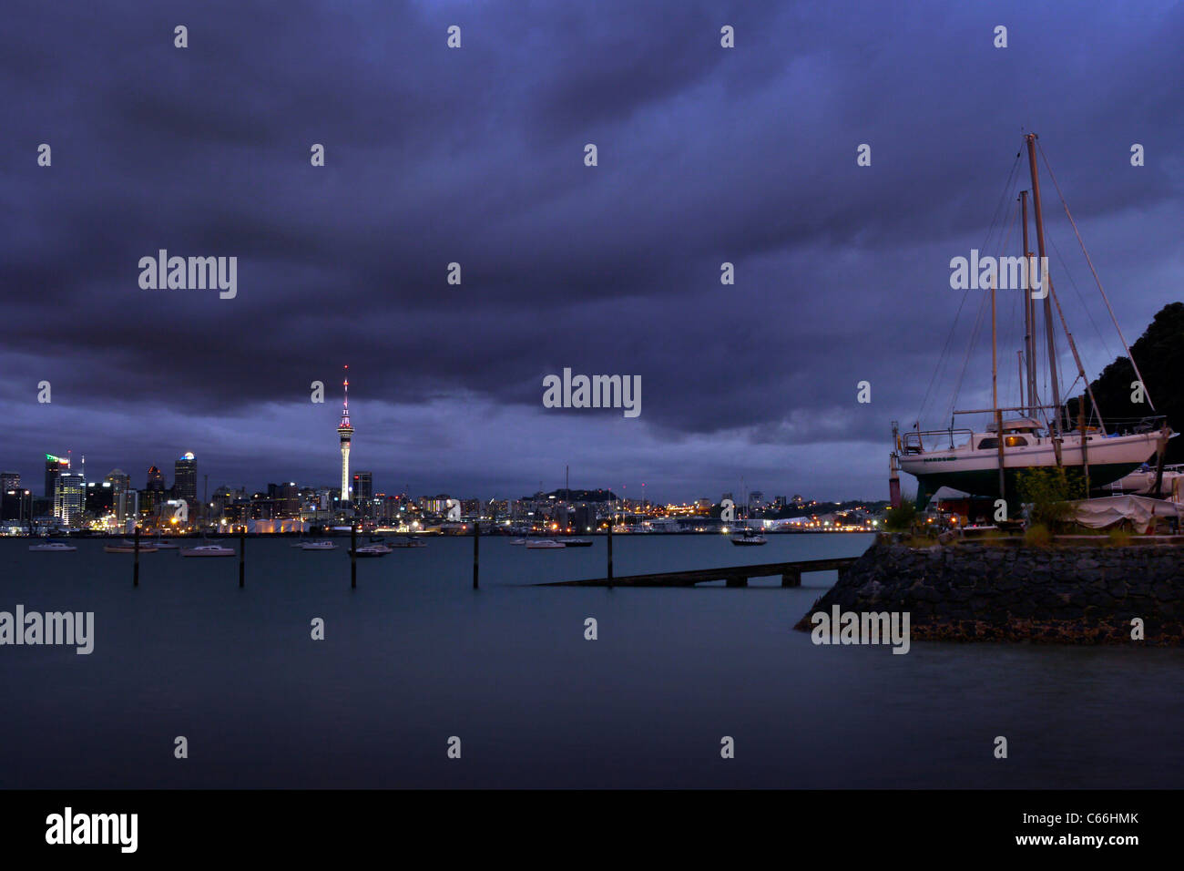 Auckland city from the North Shore at night Stock Photo