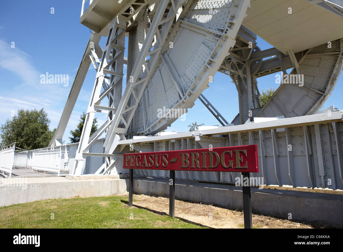 Pegasus Bridge sign Memorial, Normandy Stock Photo