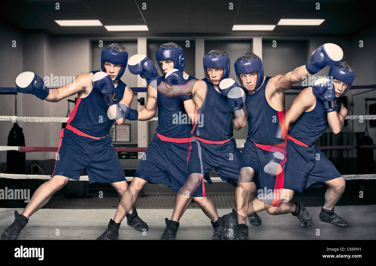 Multiple exposure of boxer punching Stock Photo Alamy